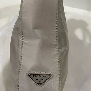 Prada Tan and Gray Nylon Shoulder Bag